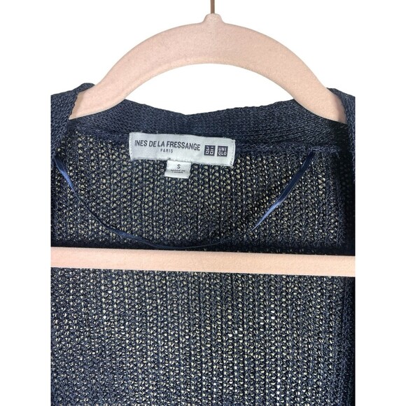 Ines de la Fressange Uniqlo Cardigan Open Knit Linen Sweater Navy Blue Womens S‎ - Picture 3 of 10